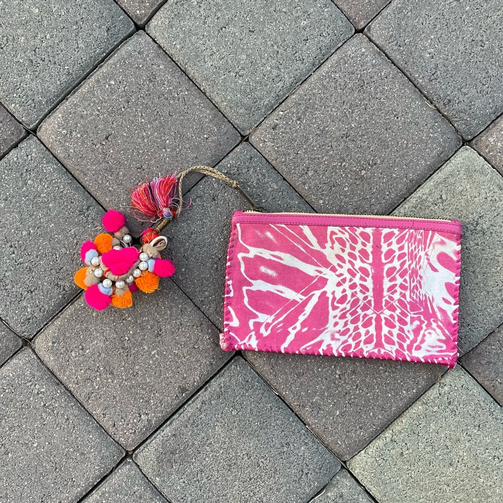 Pink and White Heavy Canvas Wristlet, Animal Print